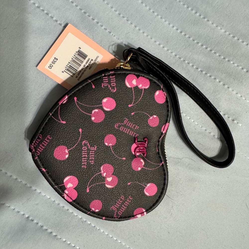 Juicy Couture Black and Pink Heart Wristlet